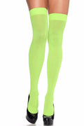 Opaque nylon thigh highs neon green
