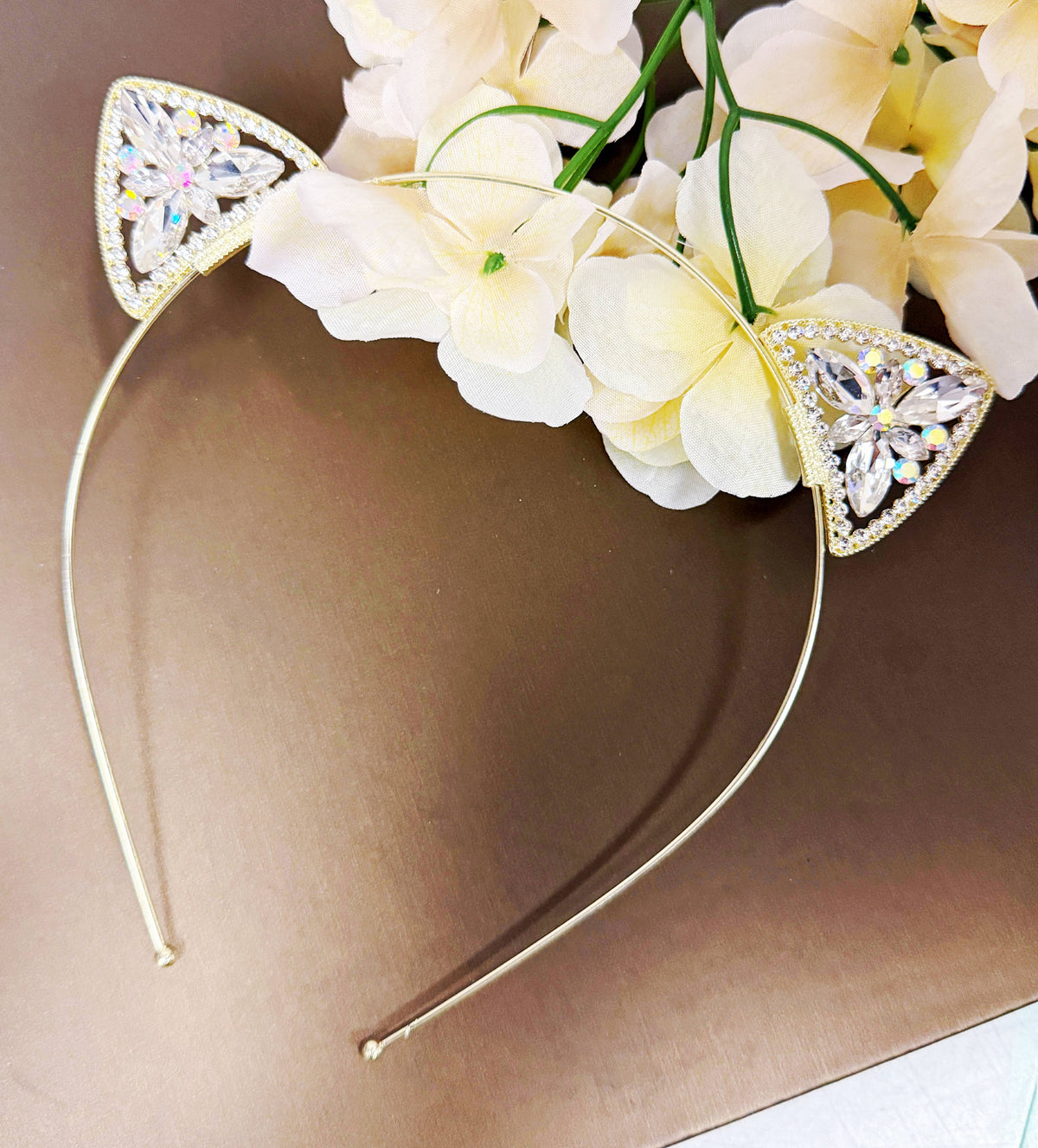 Crystal Cat Ear Headband, Costume Party, Gold Headdress