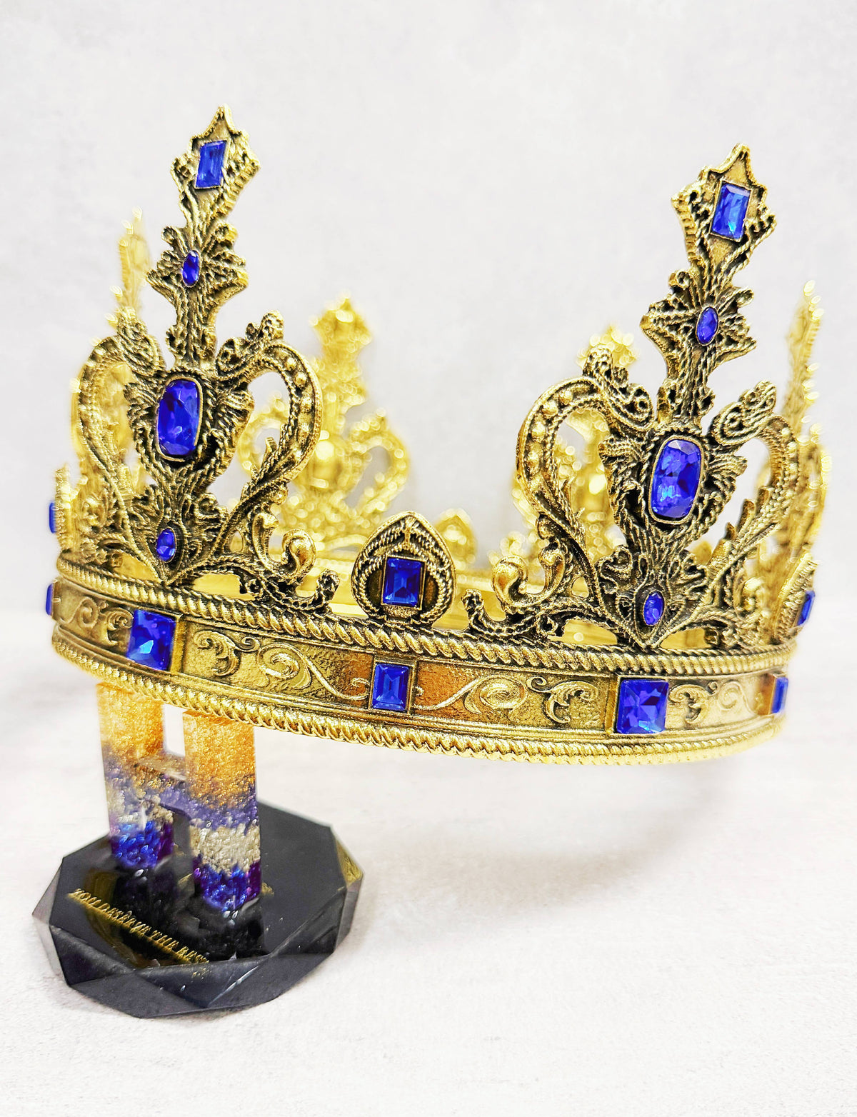 Vintage gold crown, blue stones crown, Halloween costume