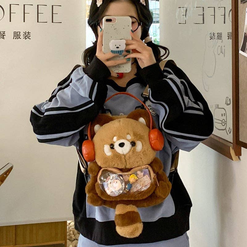 Cute Plush Raccoon Backpack