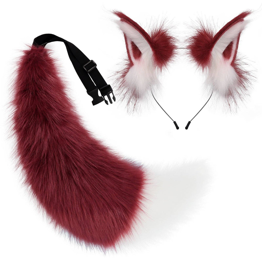 Faux Fox Ears Headband Tail Set Cosplay Plush Animal Ear Headpiece