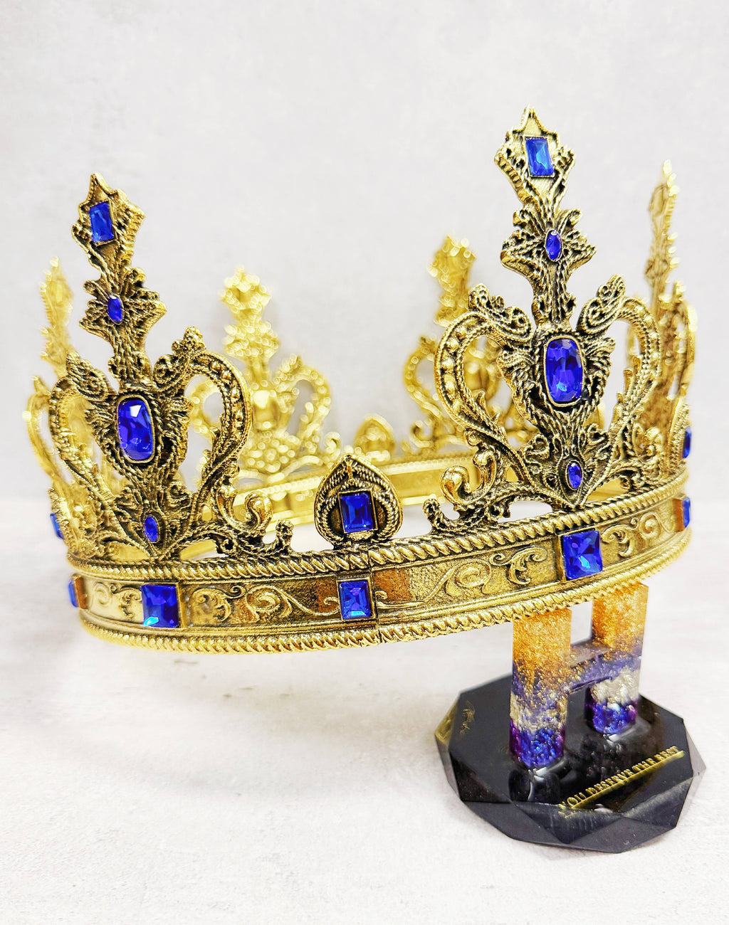 Vintage gold crown, blue stones crown, Halloween costume