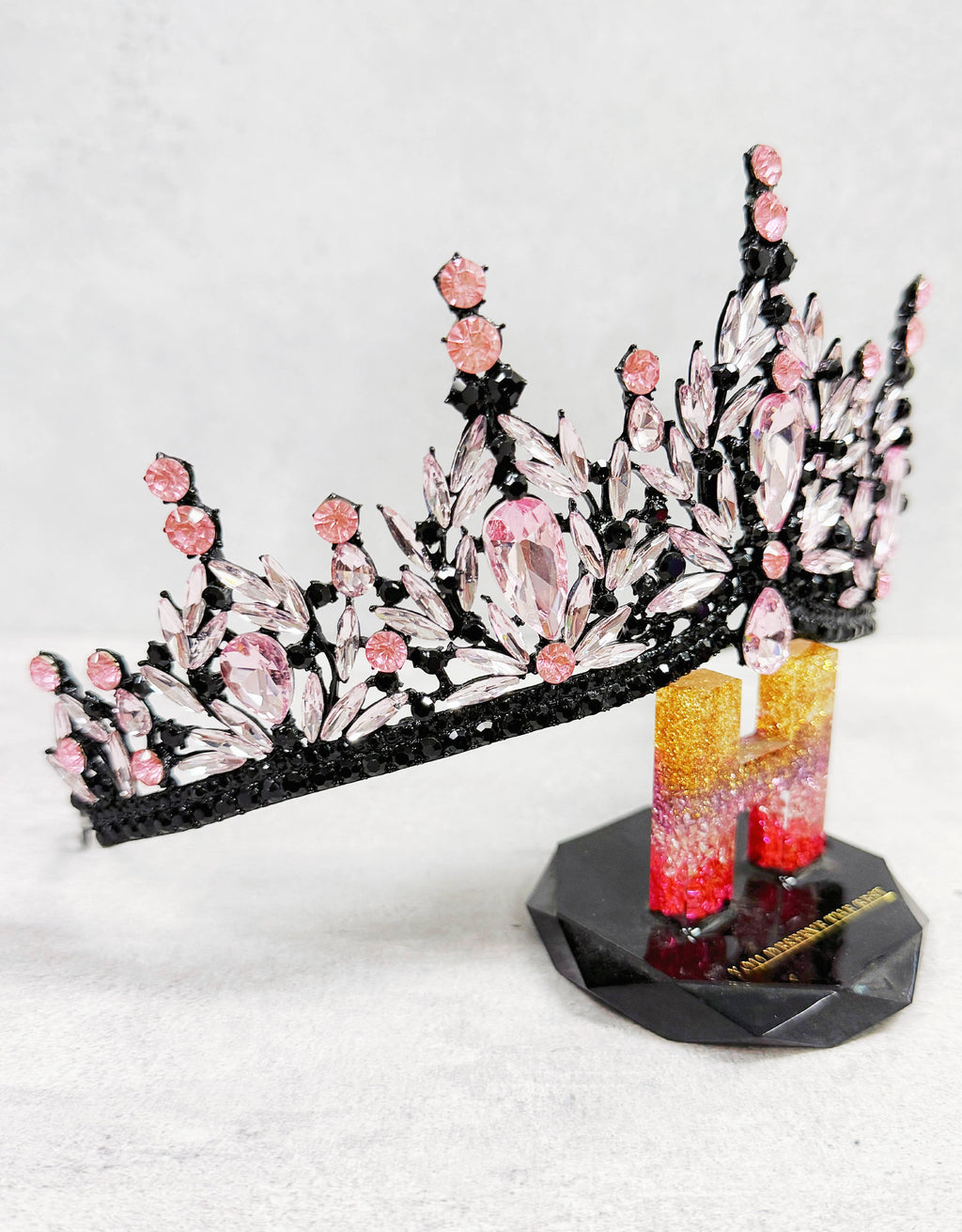 Black pink Tiara, Gothic Wedding Headpiece, crystal tiara