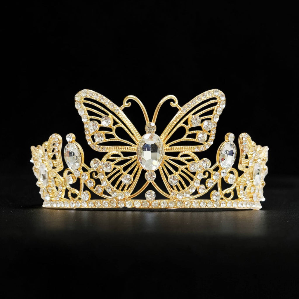 Gold butterfly tiara, Fairy Costume Tiara, clear stone crown
