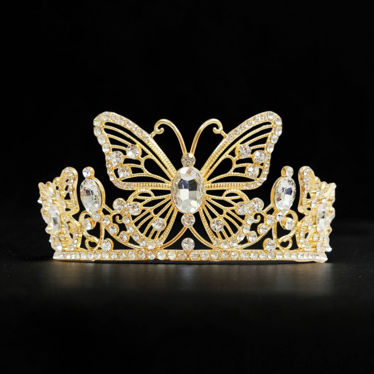 Gold butterfly tiara, Fairy Costume Tiara, clear stone crown
