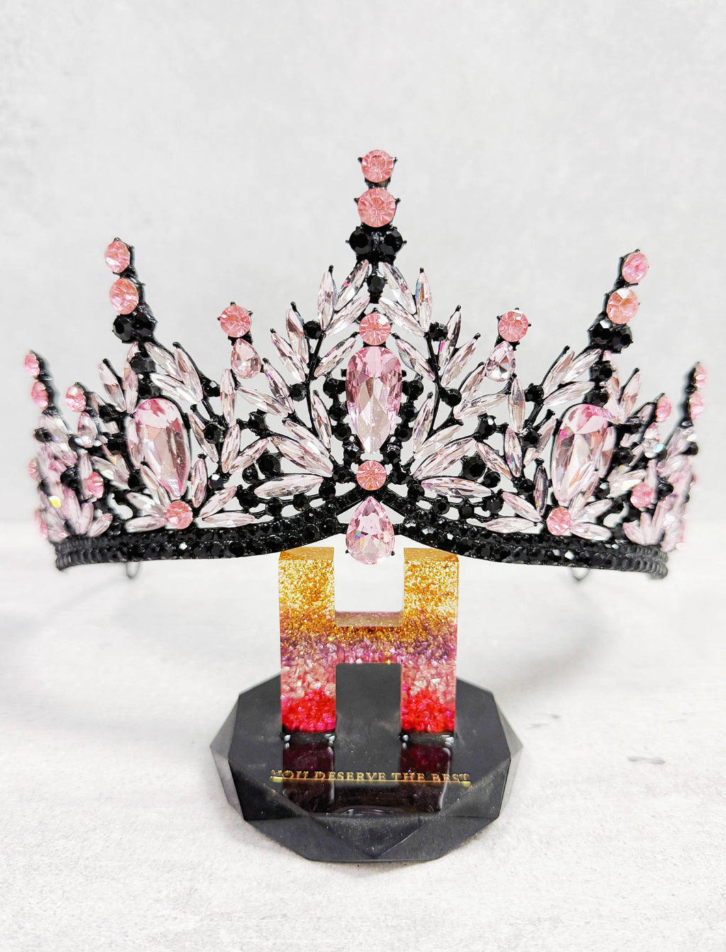 Black pink Tiara, Gothic Wedding Headpiece, crystal tiara