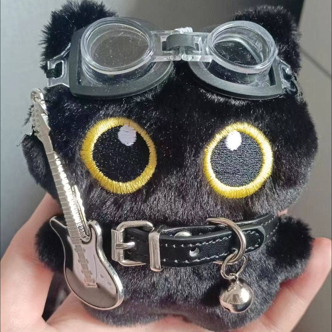 Punk Black Cat Plush Toy Keychain Gift For Girls