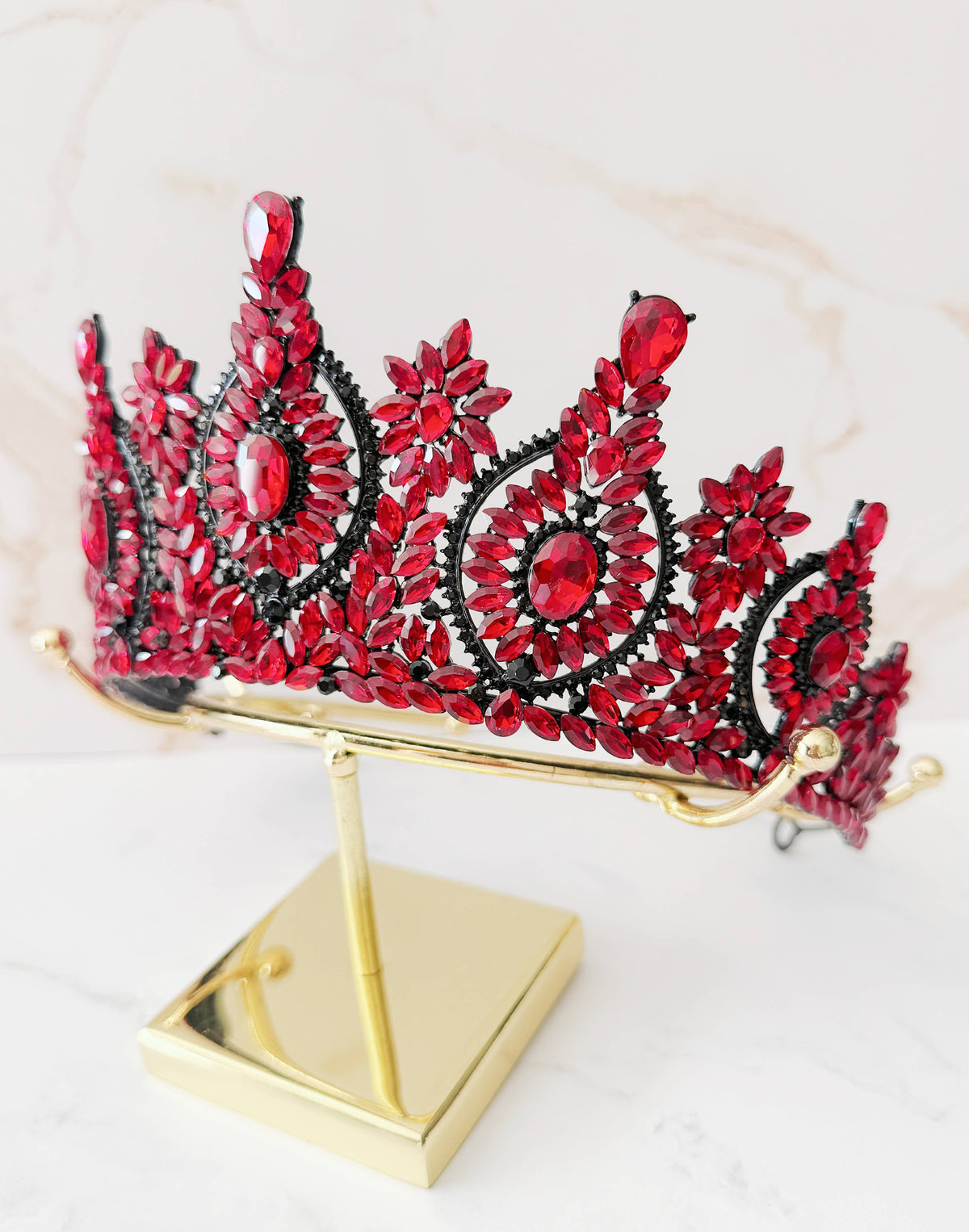 Red Crystal Crown, Gothic Black Tiara, Halloween Costume