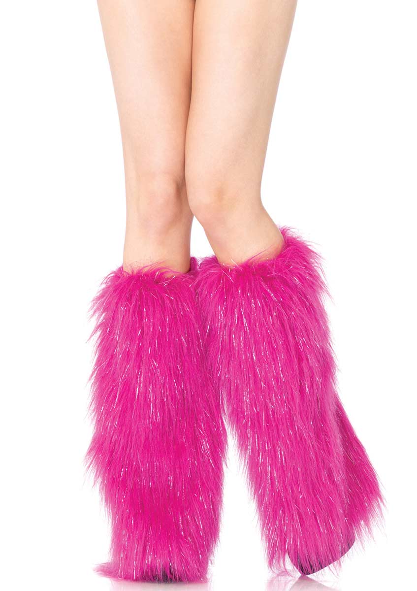 Furry lurex leg warmers