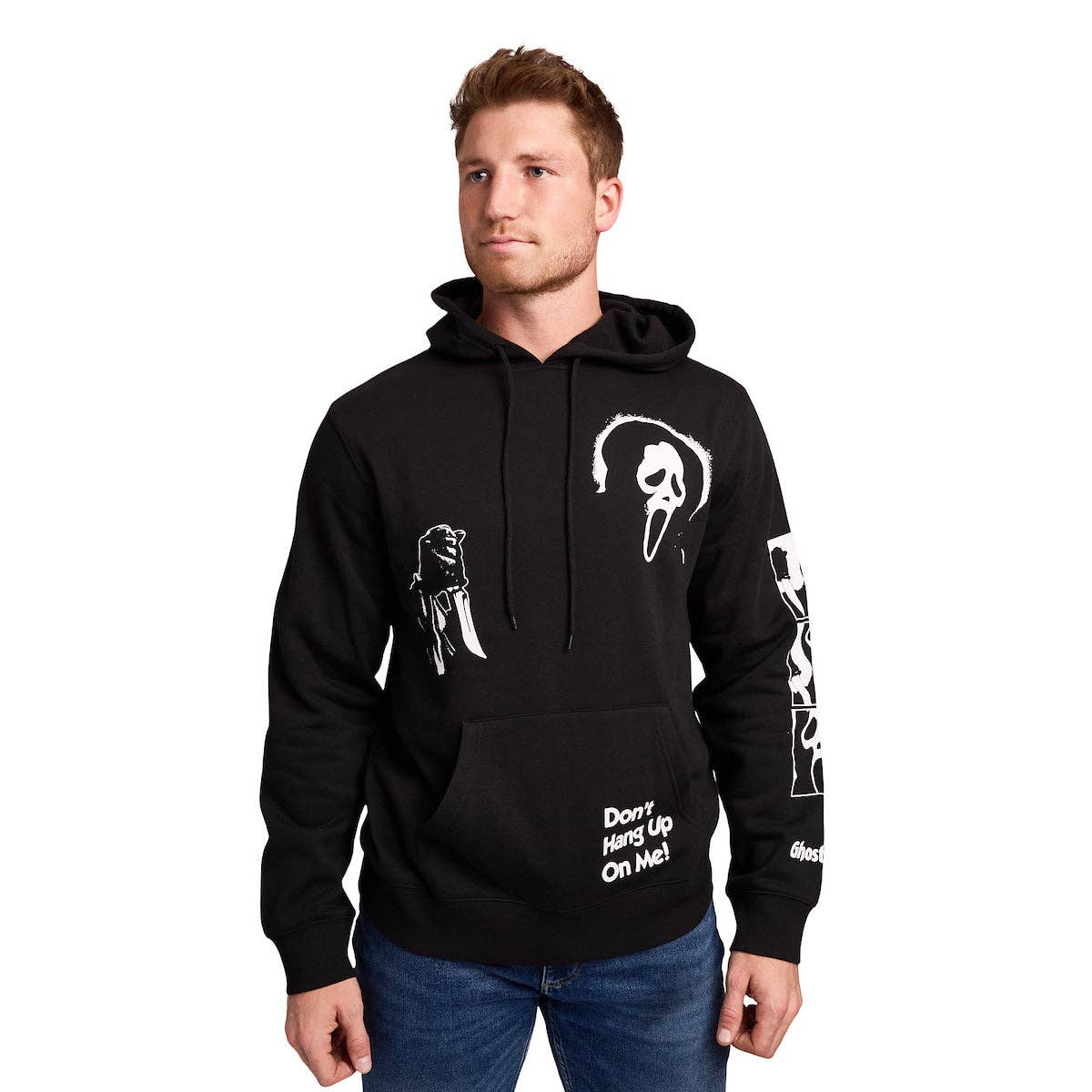 Ghostface Don't Hang Up on Me on Men's Black Hooded Sweathirt
