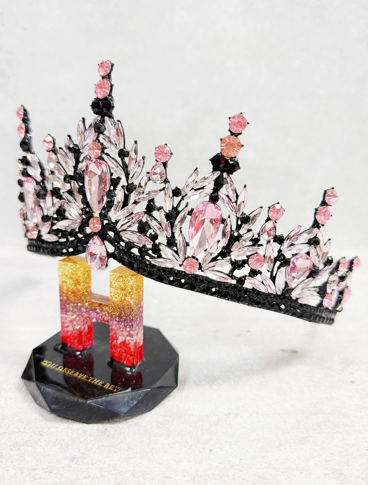 Black pink Tiara, Gothic Wedding Headpiece, crystal tiara