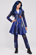 Kids costume sewing pattern package showing a blue space-themed dress and pants set with stars and planets, size 10-12.