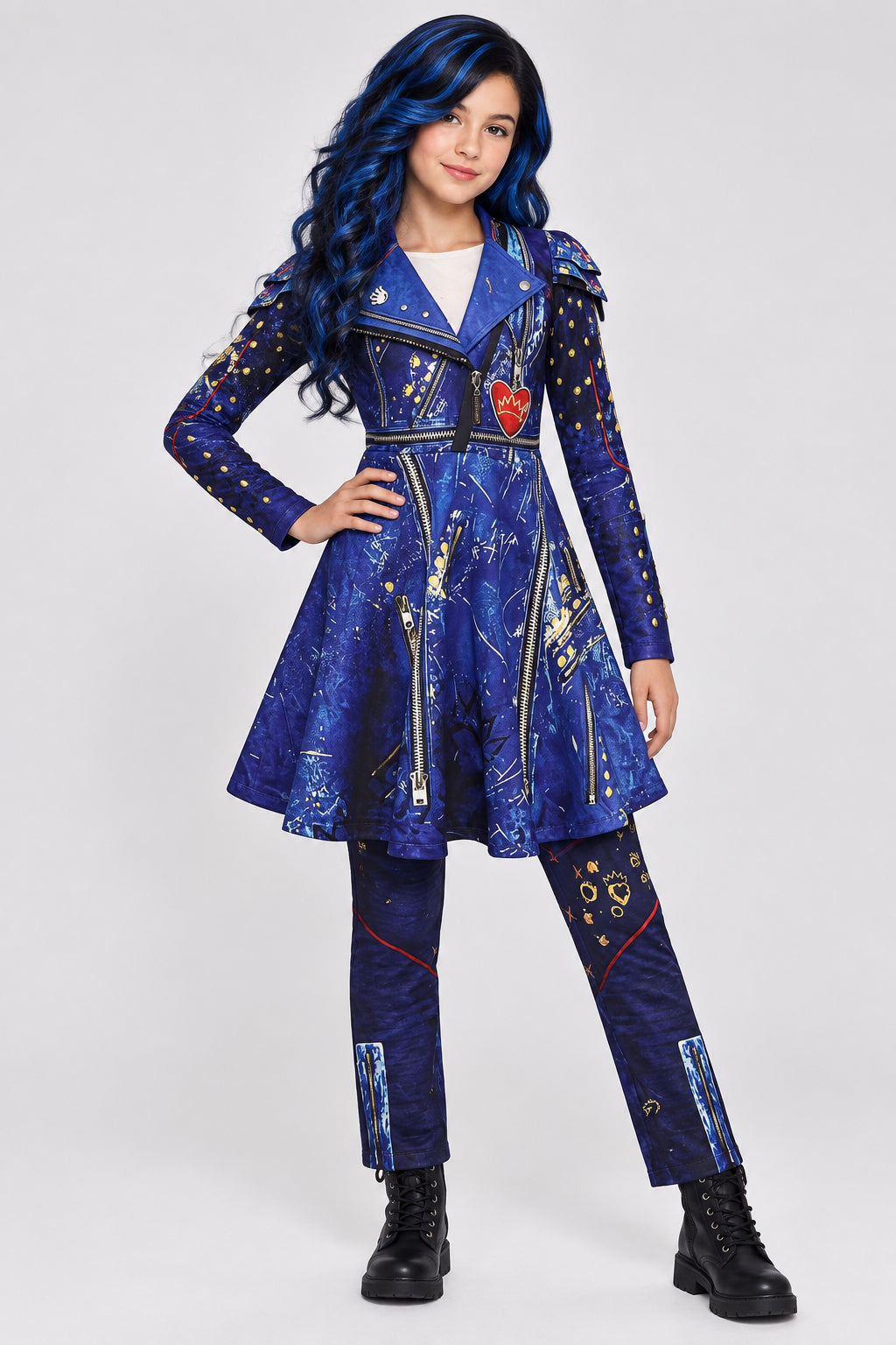 Kids costume sewing pattern package showing a blue space-themed dress and pants set with stars and planets, size 10-12.