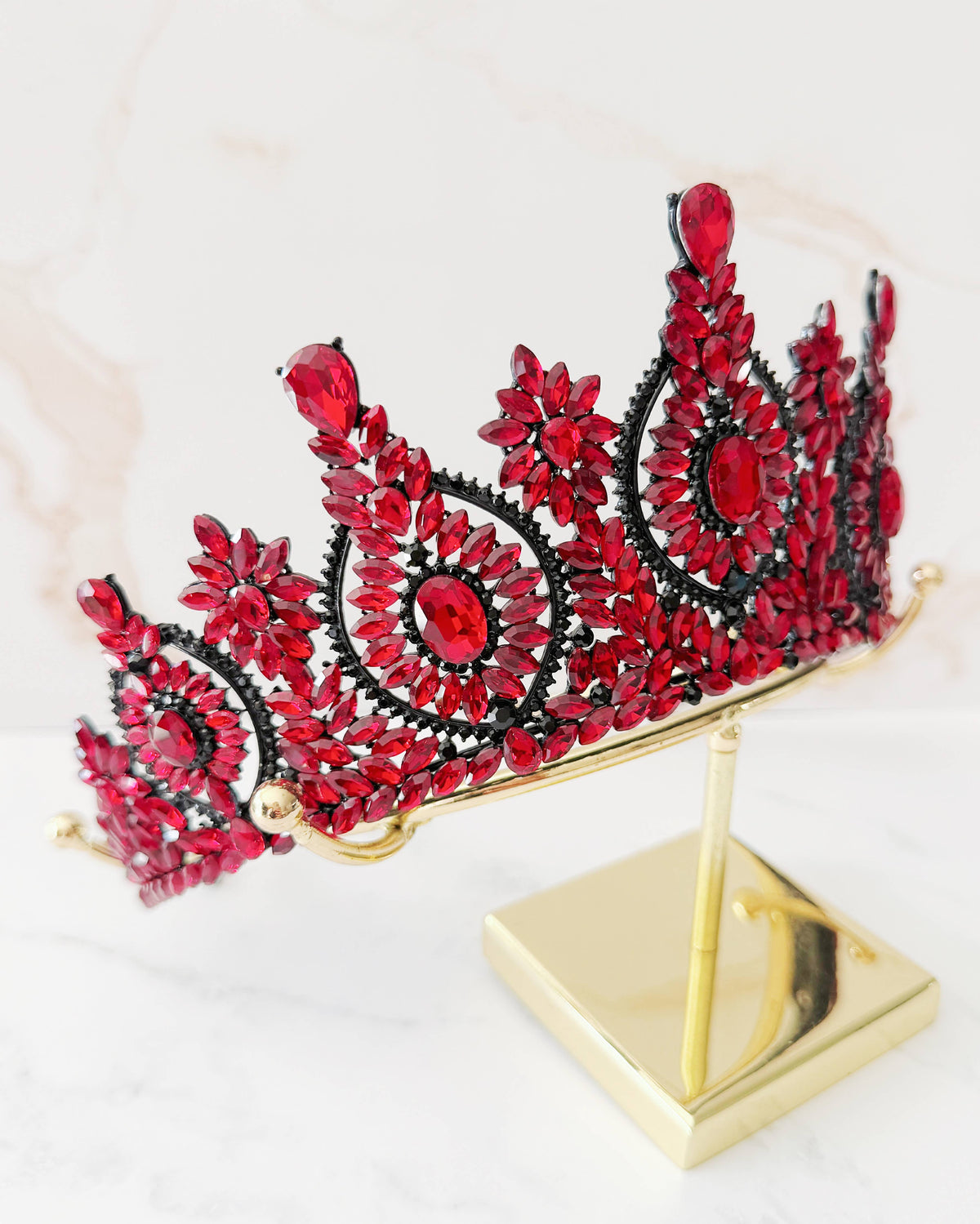 Red Crystal Crown, Gothic Black Tiara, Halloween Costume