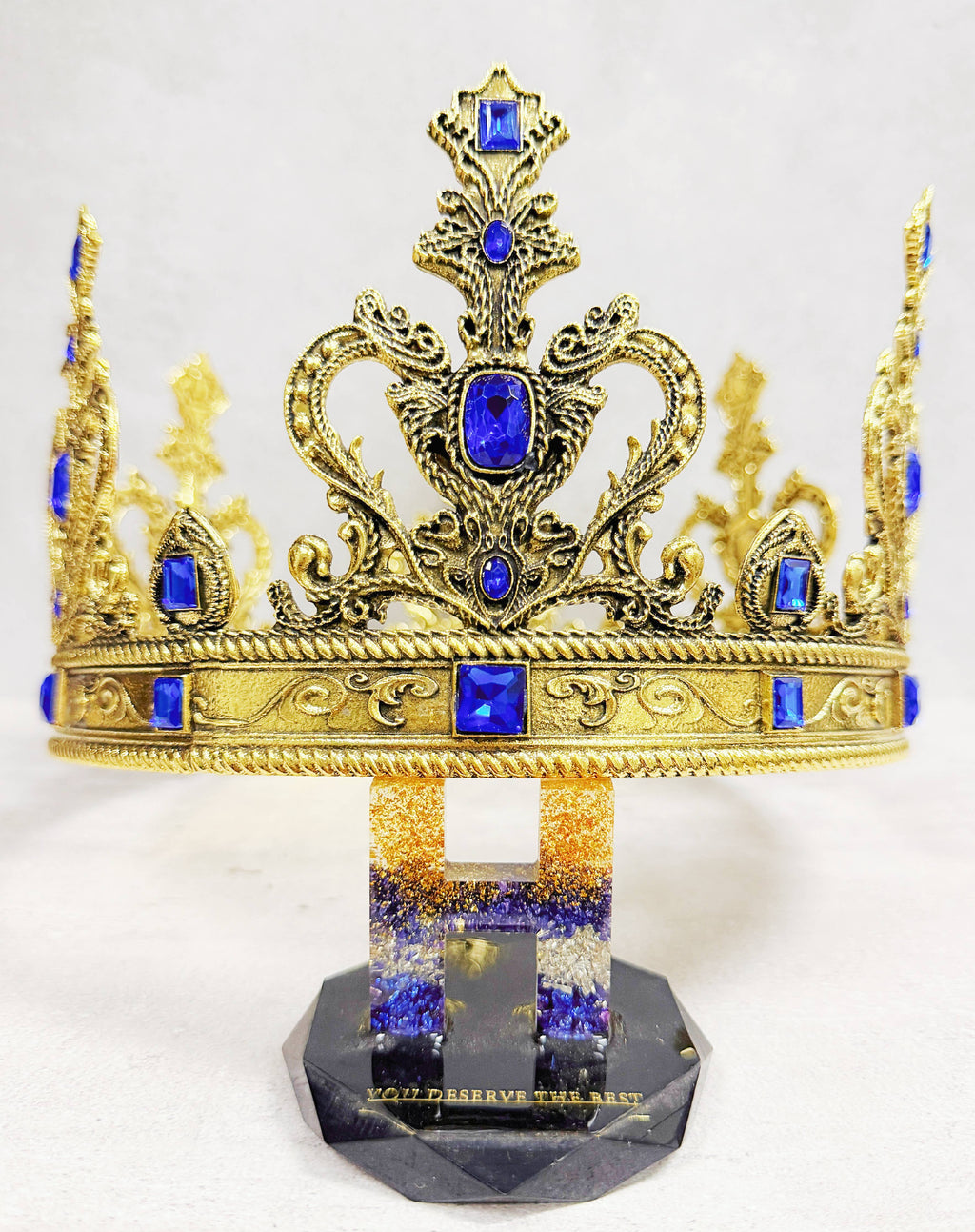 Vintage gold crown, blue stones crown, Halloween costume