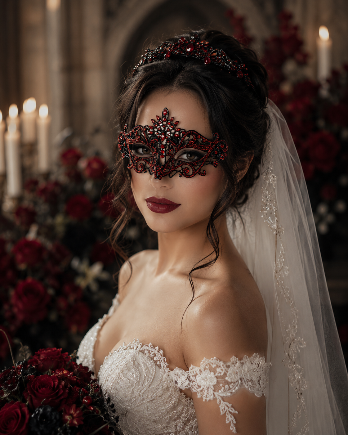 Gothic Red Masquerade Mask,Venetian Bridal Mask, Prom Mask