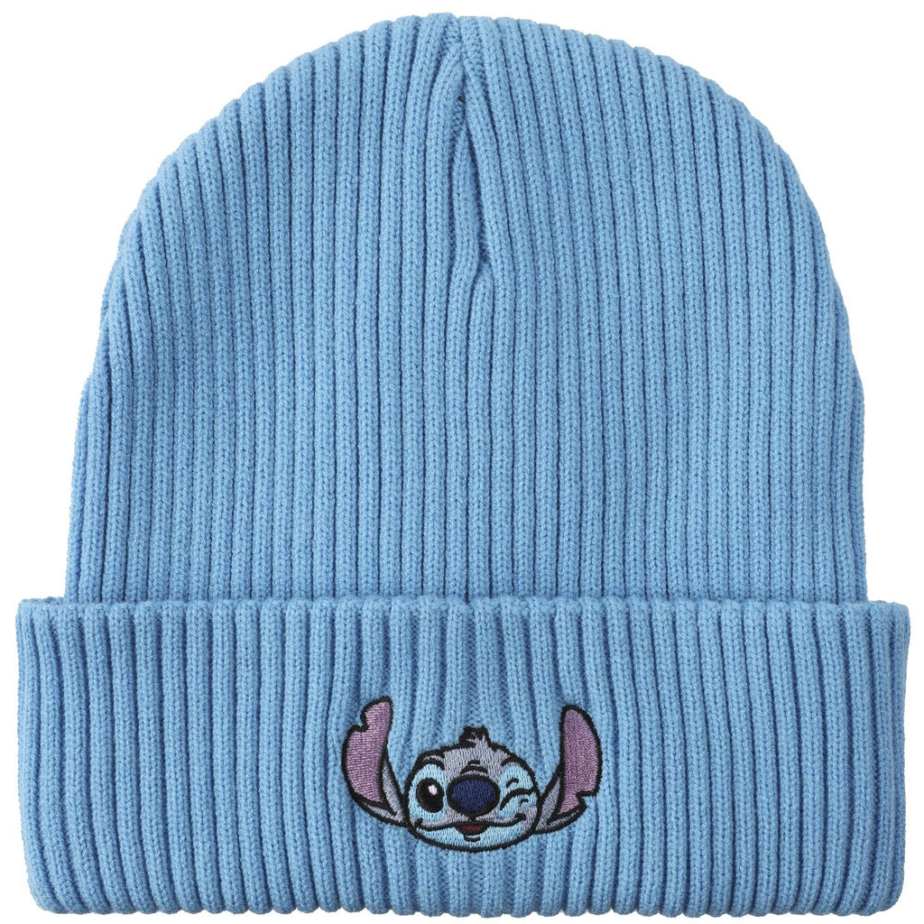 Lilo & Stitch Ribbed Knit Embroidered Stitch On Blue Satin Lined Cuff Beanie