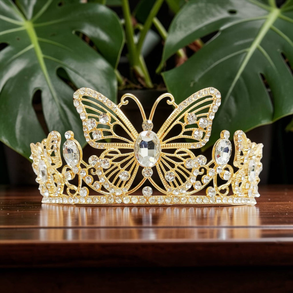 Gold butterfly tiara, Fairy Costume Tiara, clear stone crown