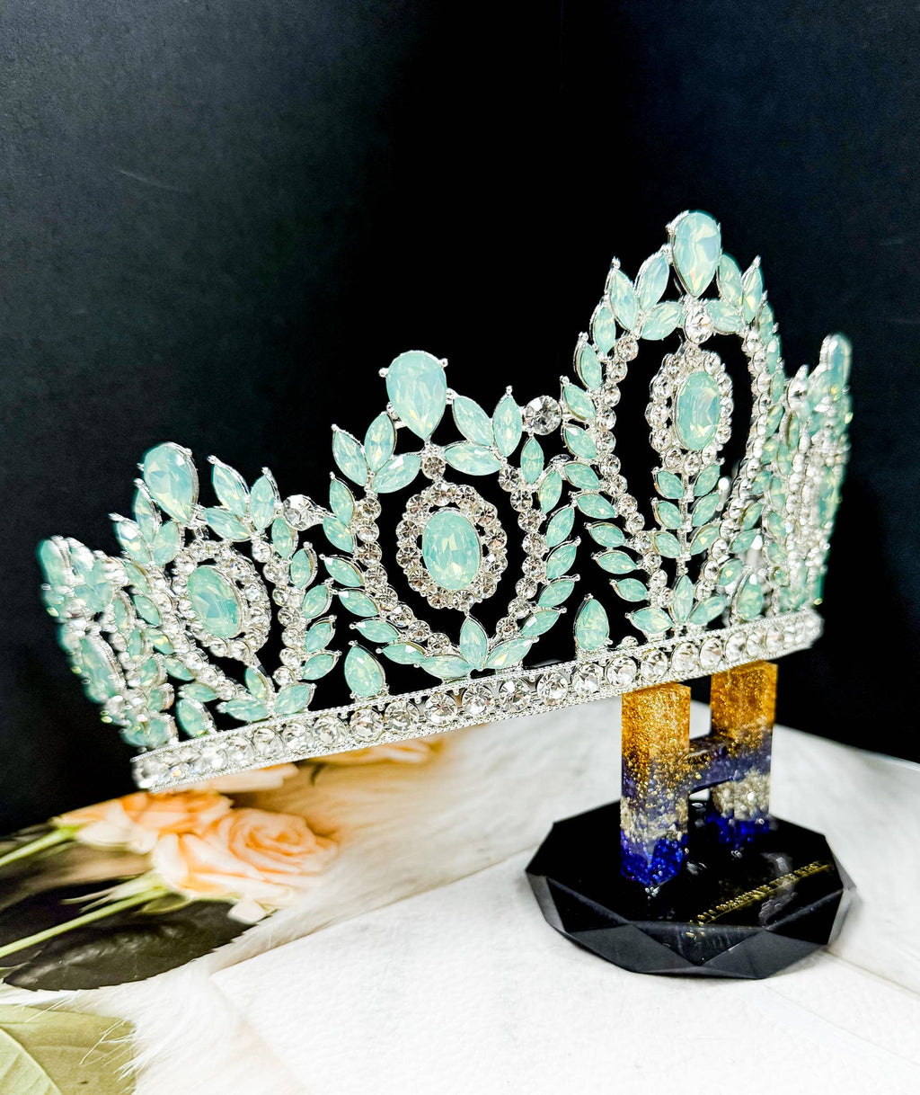 Green Gemstone Crown, Goddess Crown, Silver Bridal Crown