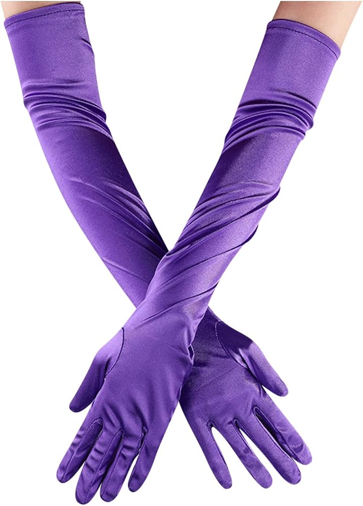 Purple long Satin Gloves