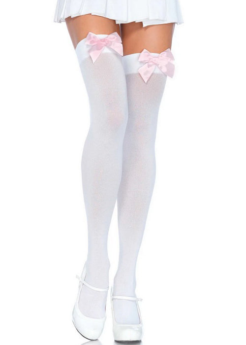 White tights light pink bow
