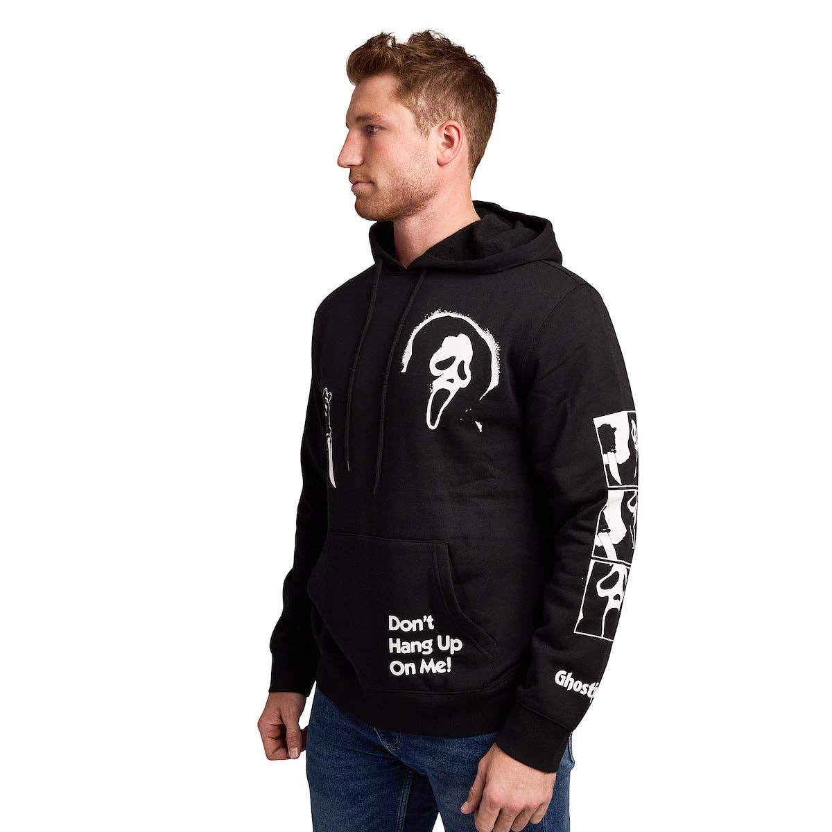 Ghostface Don't Hang Up on Me on Men's Black Hooded Sweathirt