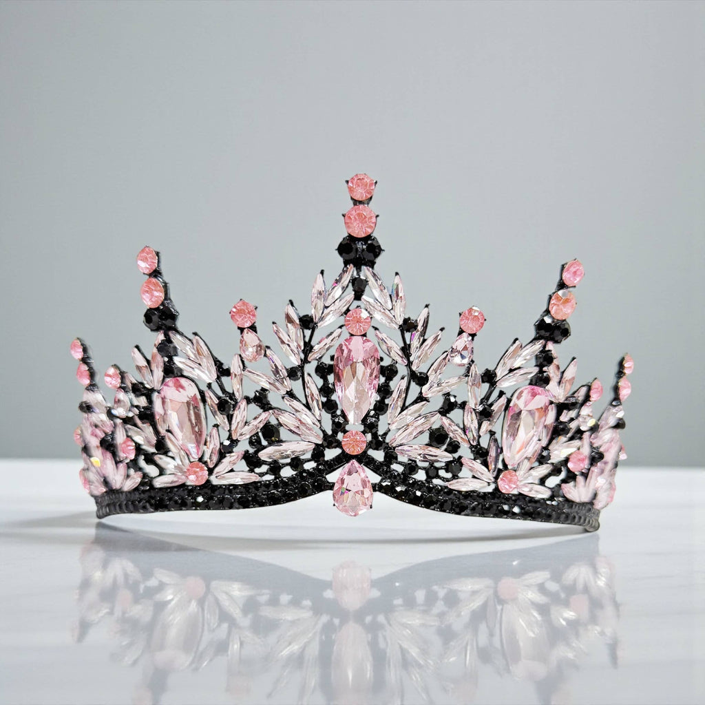Black pink Tiara, Gothic Wedding Headpiece, crystal tiara