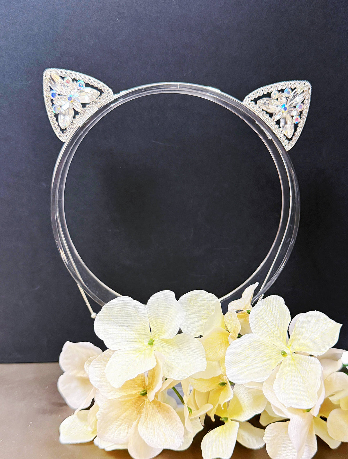 Crystal Cat Ear Headband, Costume Party, Silver Headdress