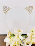Crystal Cat Ear Headband, Costume Party, Gold Headdress