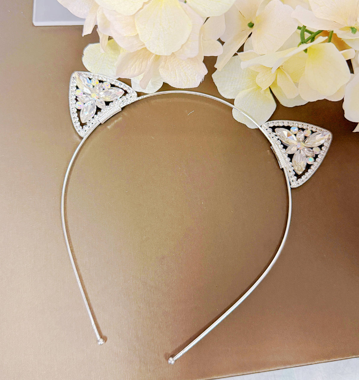 Crystal Cat Ear Headband, Costume Party, Silver Headdress