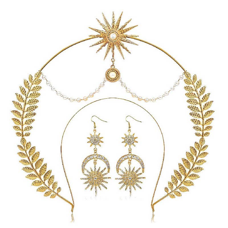 Halo Crown Mary Goddess Headband, Crown and Earring Set