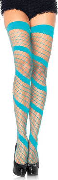 Swirl Diamond Net Thigh Highs Blue