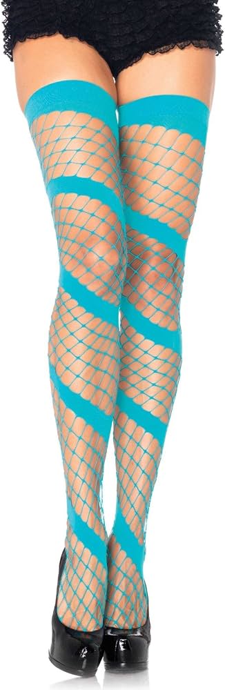 Swirl Diamond Net Thigh Highs Blue