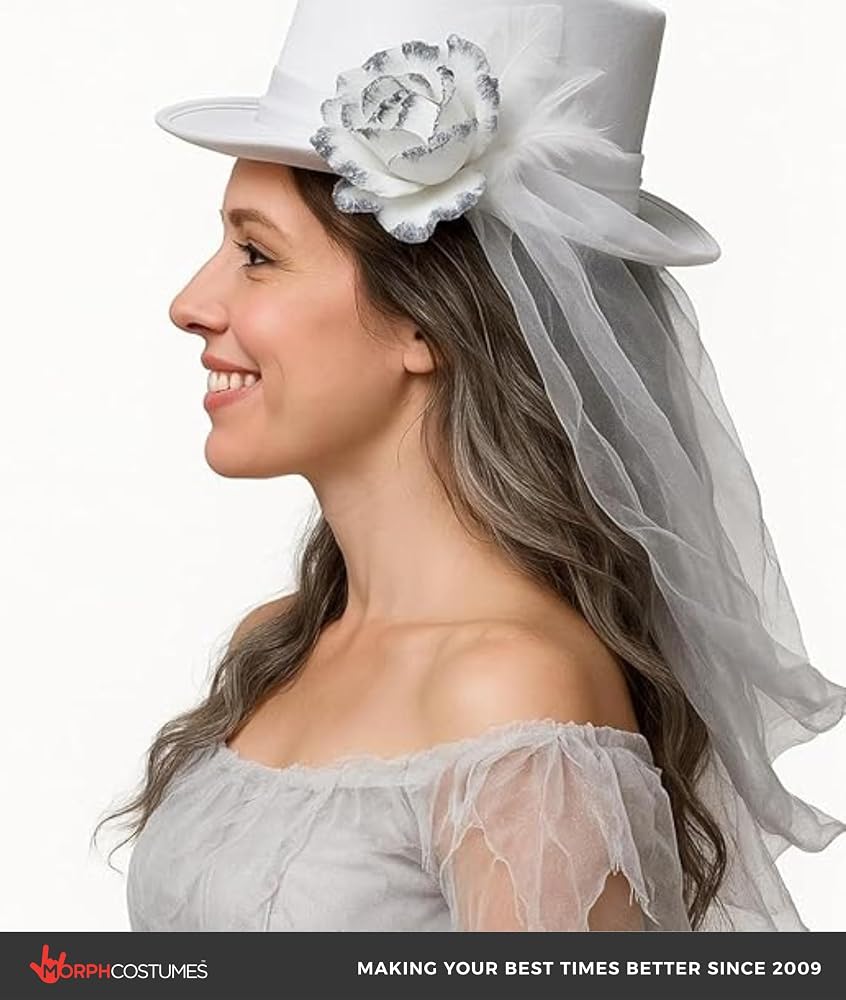 White top hat with veil