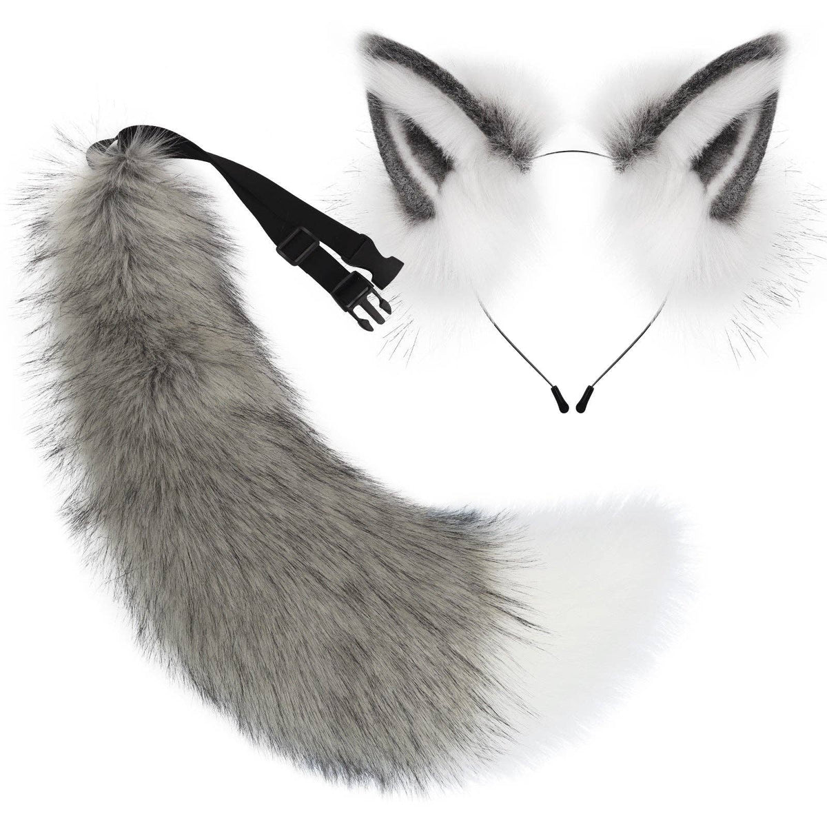 Faux Fox Ears Headband Tail Set Cosplay Plush Animal Ear Headpiece