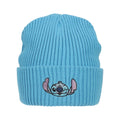 Lilo & Stitch Ribbed Knit Embroidered Stitch On Blue Satin Lined Cuff Beanie
