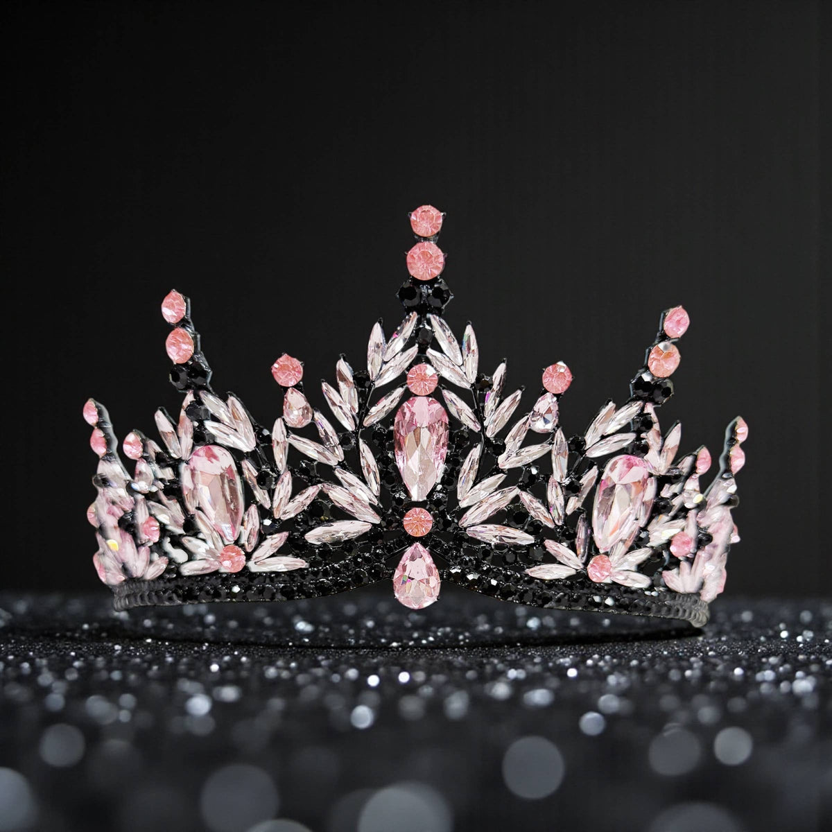 Black pink Tiara, Gothic Wedding Headpiece, crystal tiara