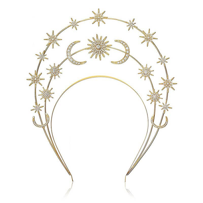 Sun Moon Stars Goddess Crown Halo Headband, Boho Headpiece