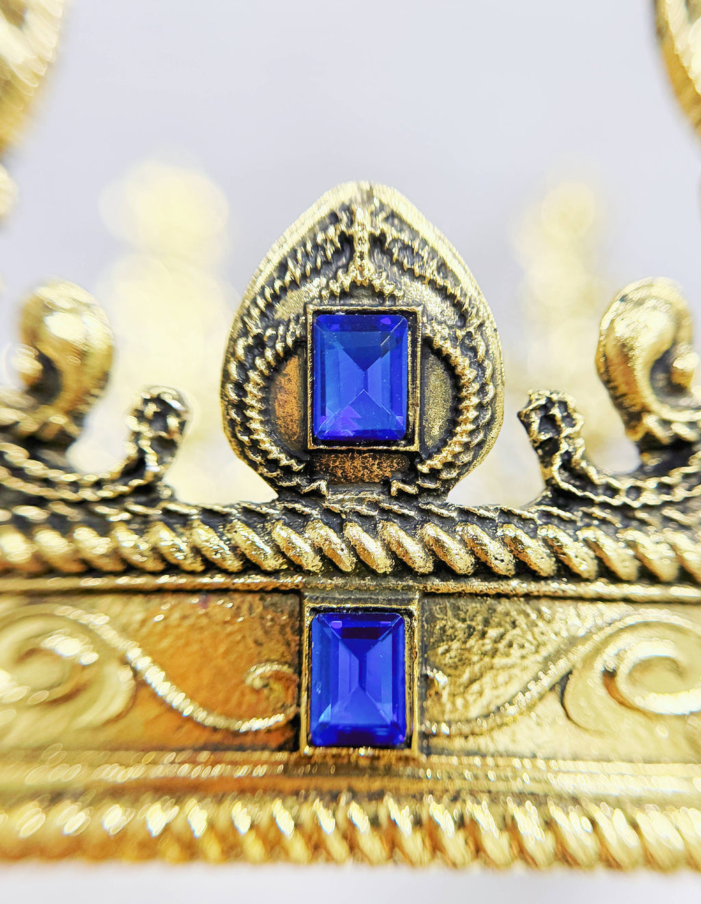 Vintage gold crown, blue stones crown, Halloween costume