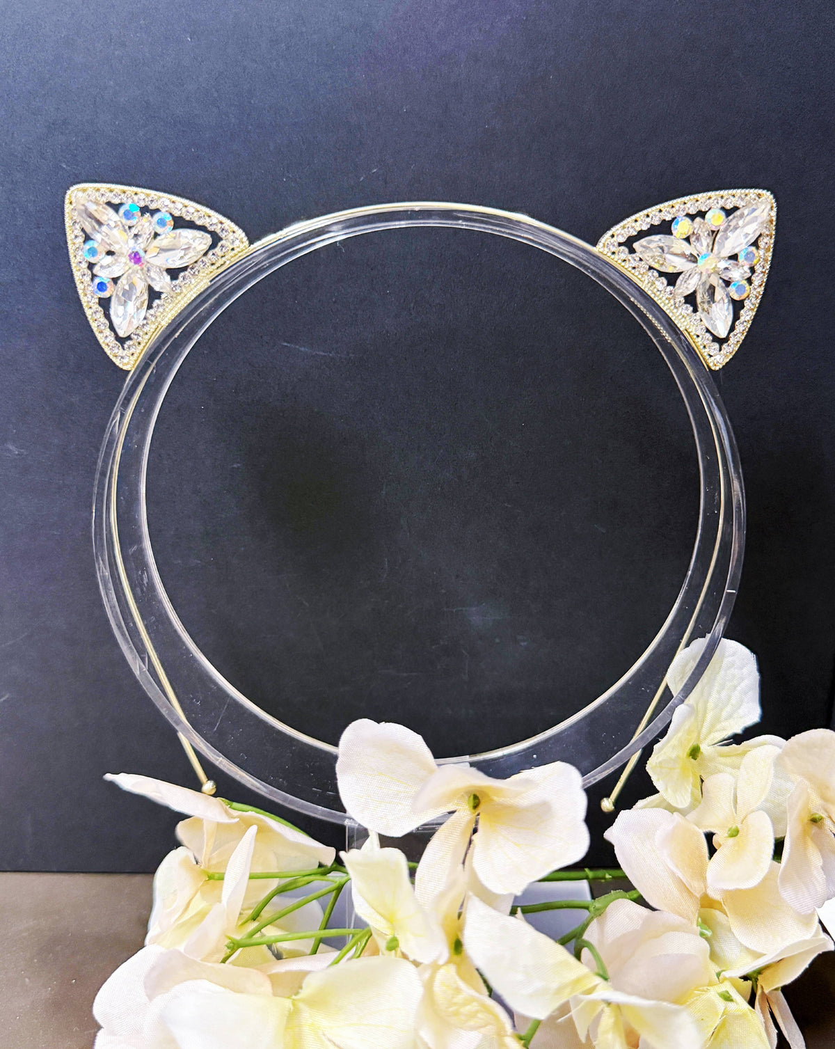 Crystal Cat Ear Headband, Costume Party, Gold Headdress