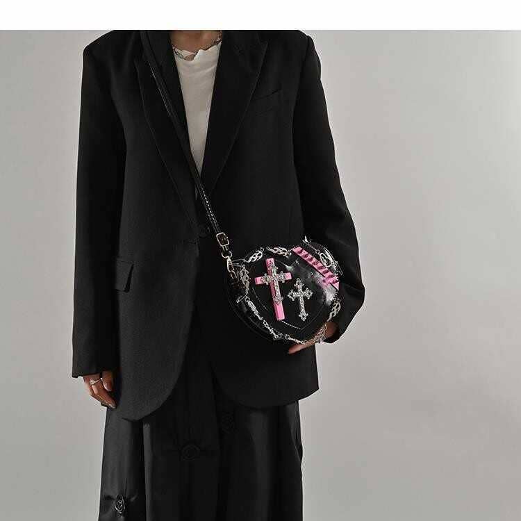 Gothic Cross Punk Stud Heart Shoulder Bag