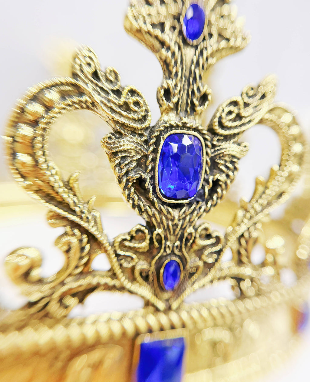 Vintage gold crown, blue stones crown, Halloween costume