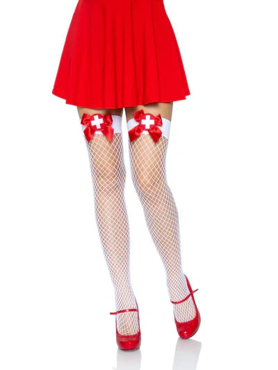 Thigh highs with satin bow and nurse badge