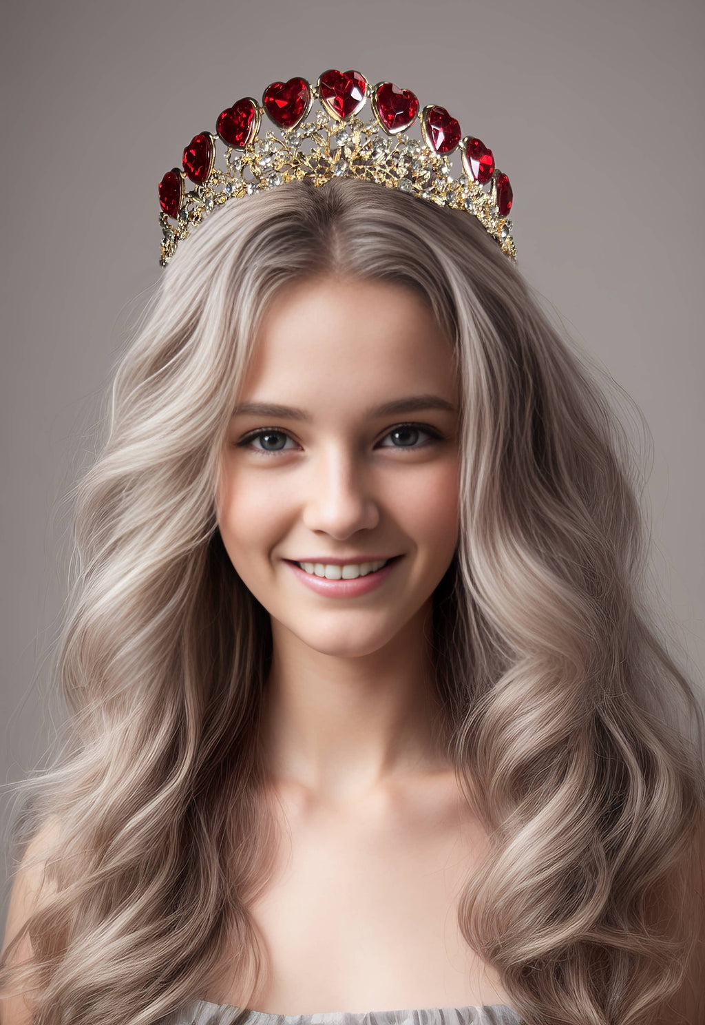 Queen of Heart Tiara, Red Heart Crown, Gold Fairy Headband