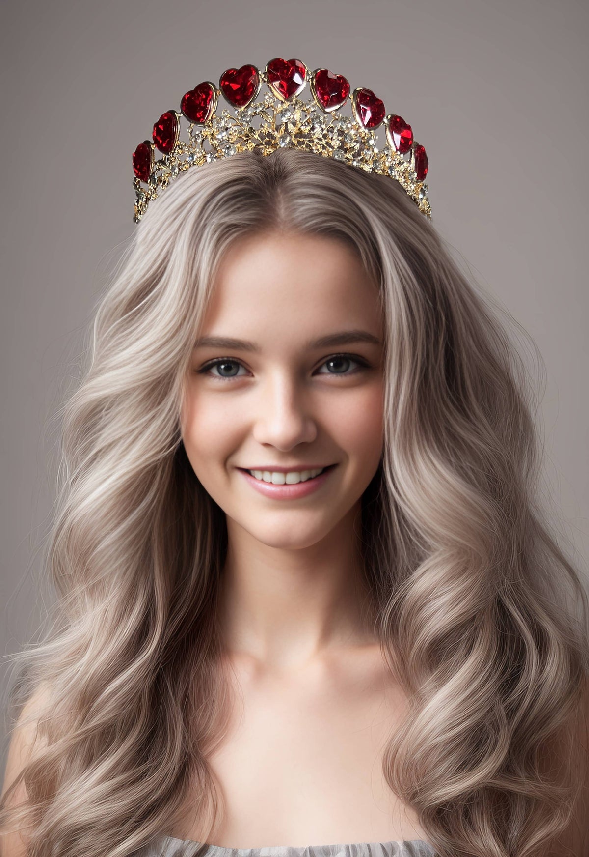 Queen of Heart Tiara, Red Heart Crown, Gold Fairy Headband