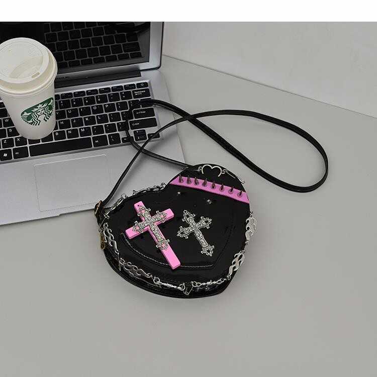 Gothic Cross Punk Stud Heart Shoulder Bag