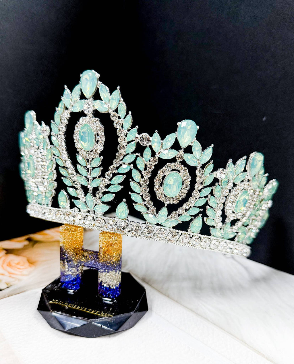 Green Gemstone Crown, Goddess Crown, Silver Bridal Crown