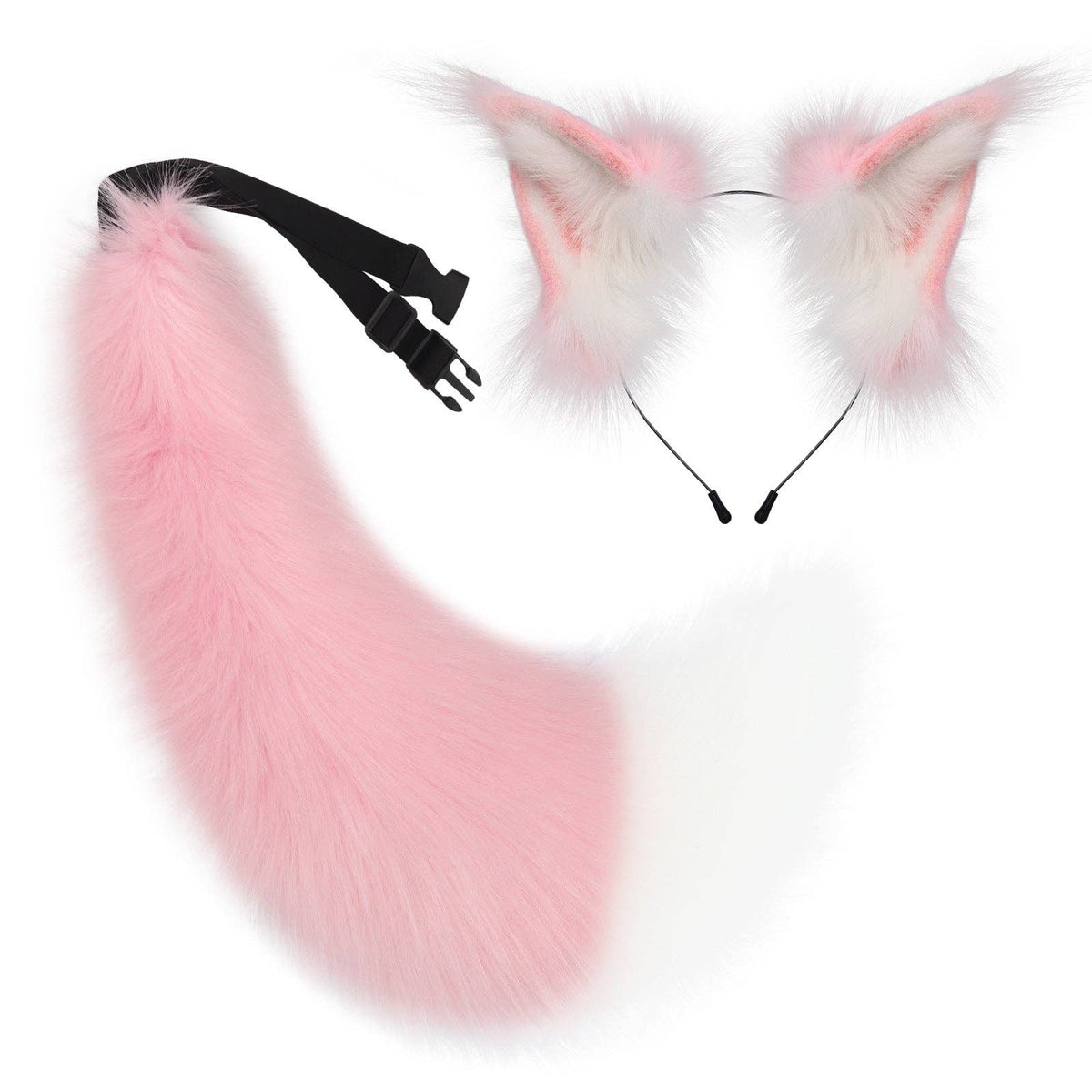 Faux Fox Ears Headband Tail Set Cosplay Plush Animal Ear Headpiece