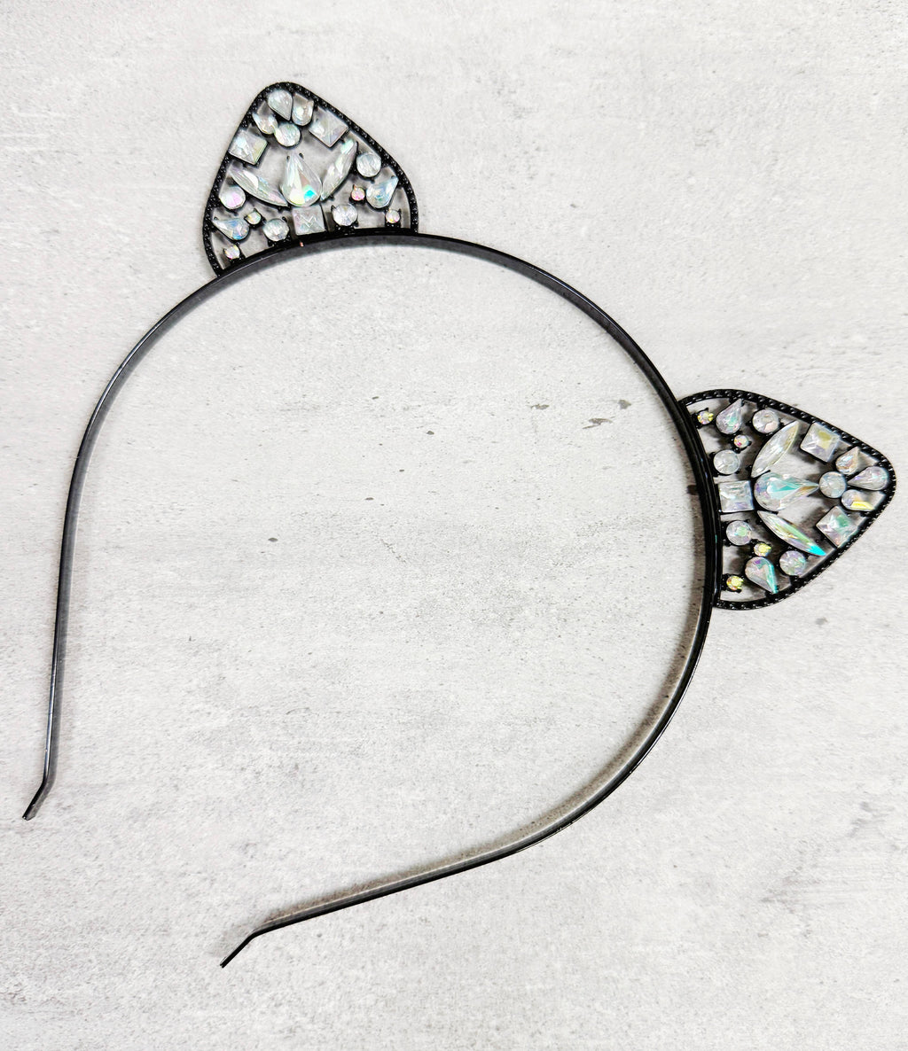 Crystal Cat Ear Headband, Costume Party, Black Headdress