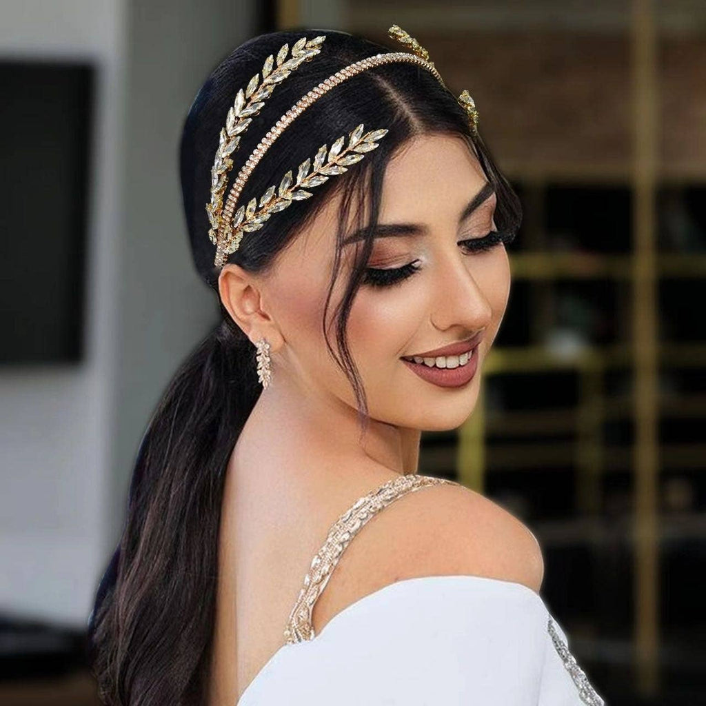Wedding Headpiece for Bride, Gold Hair Jewelry Headband